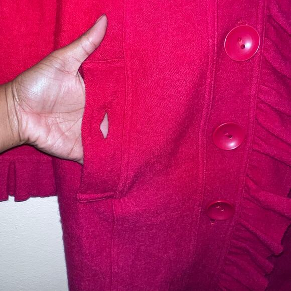 Madison 100% Wool Red Ruffled Jacket Trench Coat Women's Size Small - Picture 6 of 8